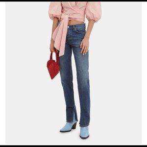 Ganni Sheldon Slit Hem Jeans 29 x 34 Medium Dark wash NWT
